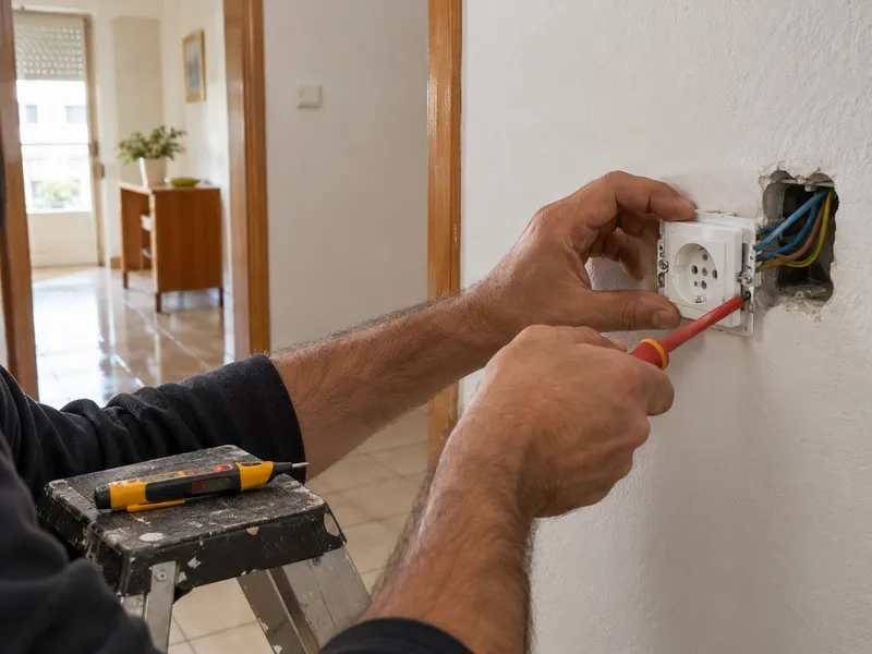 Eletricista a substituir uma tomada